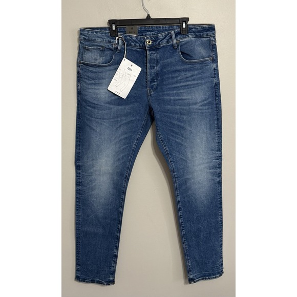 NWT G Star Raw Men's 40x34 3301 Slim Fit Button Fly Stretch Denim Blue Jeans - Picture 2 of 12